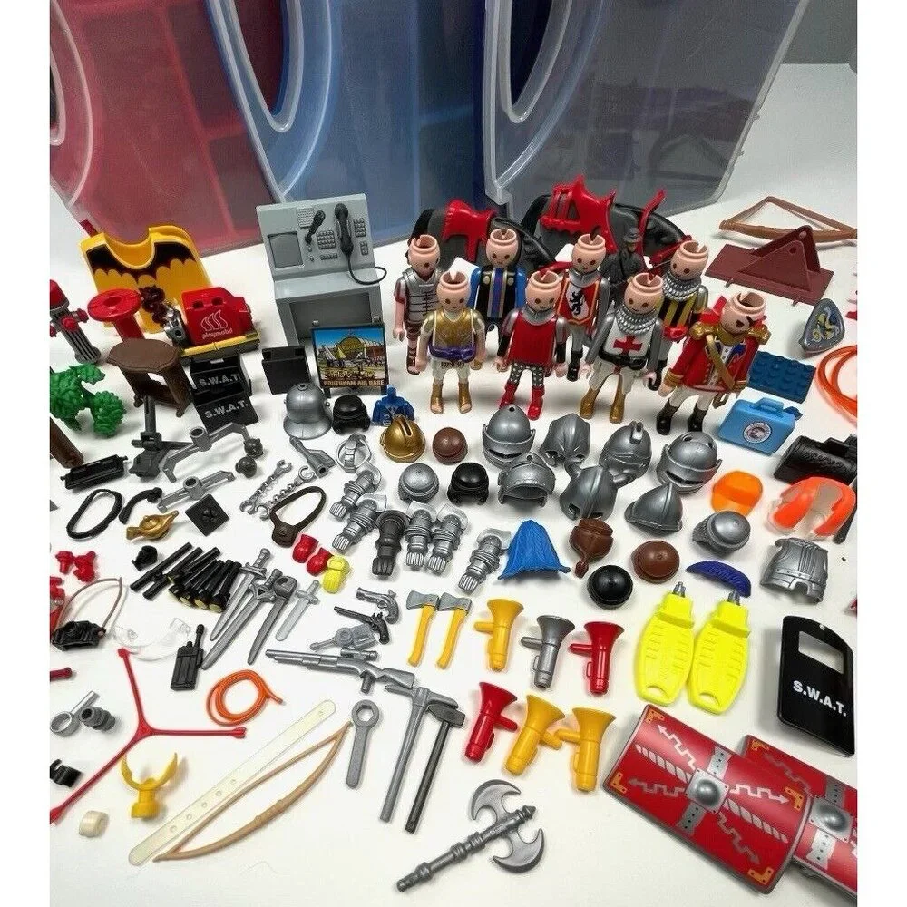 Huge VTG PLAYMOBIL LOT 179+ Figures Accessories & Cases S.W.A.T. Police Knight